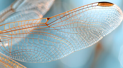 Macro close-up of transparent dragonfly wings highlighting intricate vein patterns in nature