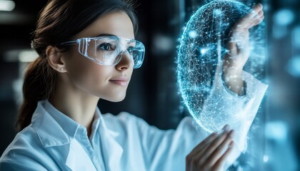 Female Scientist Interacting with 3D Medical Data Visualization in Digital Health Ecosystem