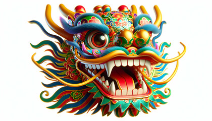 Fototapeta premium 3D Close up of a dragon dance mask with vibrant colors and copy space below. concept as A detailed macro shot of a dragon dance mask featuring vibrant colors and intricate designs representing strengt