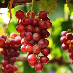 Ripe Red Grapes Hanging on the Vine