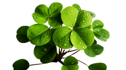 A serene view of a green clover leaf with three perfect lobes, ideal for nature themes, isolated on transparent background.