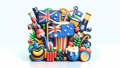 3D Close up of Australian themed Drink Garnish for Australia Day concept as Close up of Australian themed drink garnish with Australian symbols vibrant colors symbolizing festive refreshment and natio
