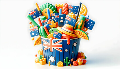 3D Close up of Australian themed Drink Garnish for Australia Day concept as Close up of Australian themed drink garnish with Australian symbols vibrant colors symbolizing festive refreshment and natio