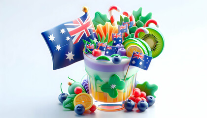 Fototapeta premium 3D Close up of Australian themed Drink Garnish for Australia Day concept as Close up of Australian themed drink garnish with Australian symbols vibrant colors symbolizing festive refreshment and natio