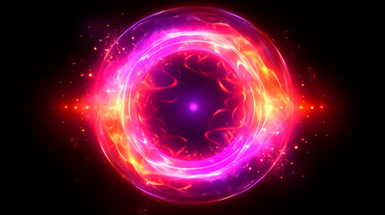 Obraz premium Vibrant energy orb with neon swirls in fiery spectrum against dark background