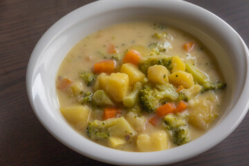 Creamy Cheesy Winter Soup with Potatoes and Broccoli – Close-Up