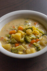 Creamy Cheesy Winter Soup with Potatoes and Broccoli – Close-Up