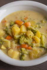 Creamy Cheesy Winter Soup with Potatoes and Broccoli – Close-Up