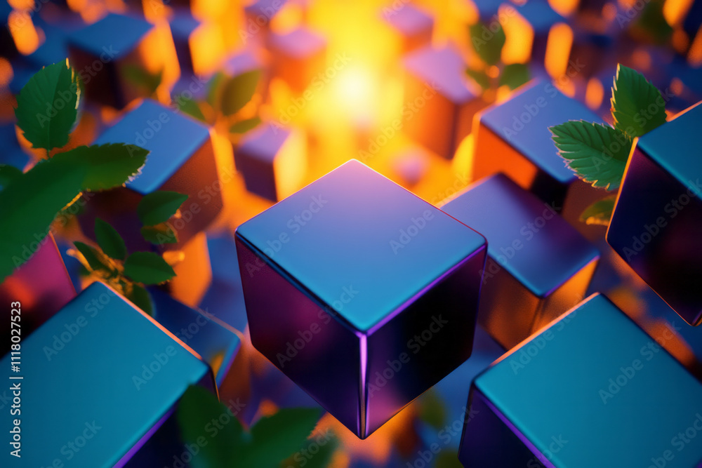 Poster a bunch of cubes with leaves on them