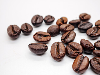 Coffee beans or  Roasted coffee bean isolated on white background, Close-up
