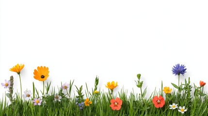 A colorful meadow of wildflowers and grass contrasted with a white canvas.