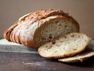 Traditional Ottoman Style Bread Slice on Wooden Board.