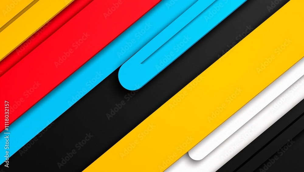 Poster a colorful abstract pattern with bright diagonal lines in multiple hues set against a dark backdrop.