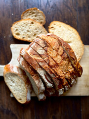Traditional Ottoman Style Bread Slice on Wooden Board.