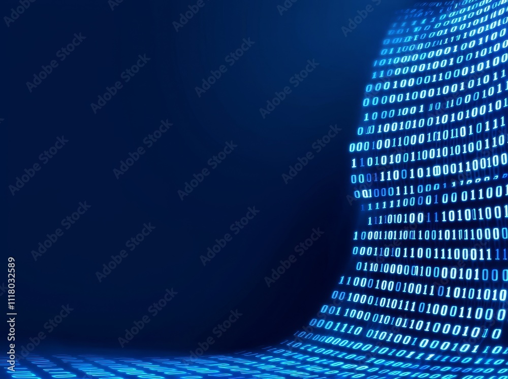 Poster an abstract background with blue-colored binary code.