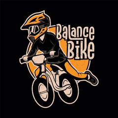 Children riding pushbike bike for balance bike logo illustration