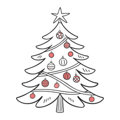 Christmas Tree Vector outline or Christmas Fir tree vector line art