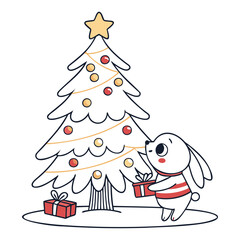 Christmas Tree Vector outline or Christmas Fir tree vector line art