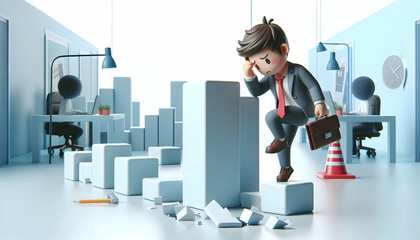 3D Entrepreneur dealing with business setbacks in modern office environment copy space concept as An entrepreneur deals with business setbacks in a modern office environment showing frustration and re