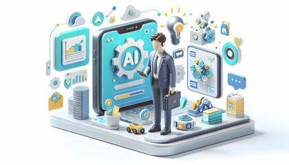 3D Entrepreneur using AI powered project management tools in business environment copy space concept as Entrepreneur uses AI powered project management tools in a business environment showcasing effic