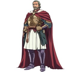 Obraz premium Anime middle-aged man in a medieval king�s outfit on a white background