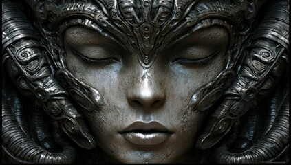 Fototapeta premium Metallic Woman With Closed Eyes