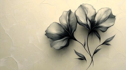Gray flowers on a cracked cream background.