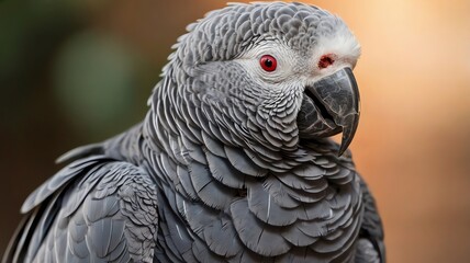 Fototapeta premium A gray parrot with red eyes is closeup