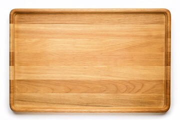 A wooden cutting board isolated on a white background, viewed from above, showcasing its natural texture and grain.