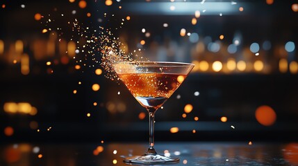Cocktail splash in a vibrant bar setting.