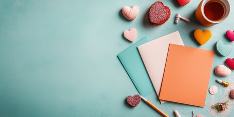 Creative Arrangement of Colorful Stationery and Decorative Items for a Themed Celebration or Crafting Day Idea