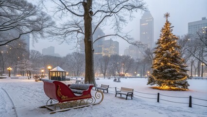 Snowy Park Christmas Scene