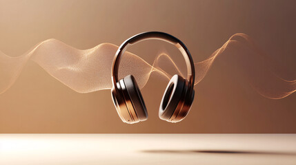 Fototapeta premium Close-up of high quality headphones in colour combination floating in air on background. Music, sound, technology, dj equipment concept, copy space. 