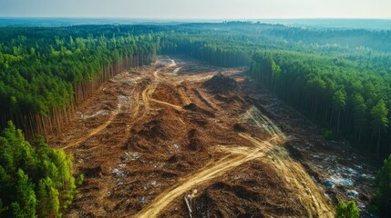 Devastated Forest Landscape After Deforestation