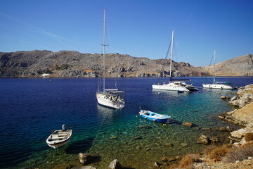 turquoise clear water  on Symi island harbour