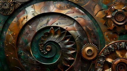 Obraz premium Steampunk Spiral Design with Intricate Gears