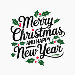 Naklejka premium Merry Christmas and happy new year typography in black color