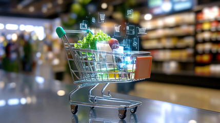 Smart shopping cart with produce and digital overlays