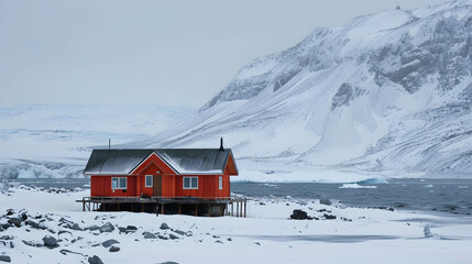 Arctic Research Station in Snowy Landscape..