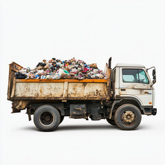 old truck isolated on white, Garbage truck
