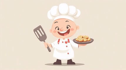 Happy Chef Cartoon Cookies Baking Spatula Food Illustration
