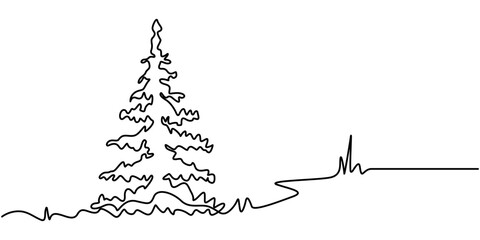 Single continuous line art tree park alley. Outdoors garden landscape design one sketch outline drawing vector illustration, Trees one line set art, One continuous line drawing on a white isolated. 