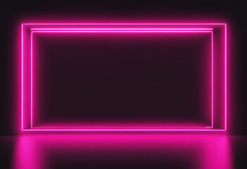 Rectangular frame made of bright pink neon lights against a dark background.