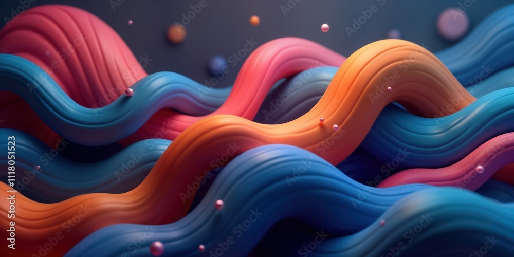 Leinwandbilder Abstract 3d waves in vibrant colors. Fluid forms in bright blue orange, pink. Dynamic shapes create modern abstract design. Abstract background for trendy tech eco themes. Stylish design concept for