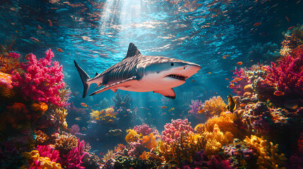 Obraz premium fish, underwater, sea, reef, water, coral, ocean, diving, scuba, aquarium, tropical, shark, nature, marine, blue, animal, school, swimming, caribbean, aquatic, australia