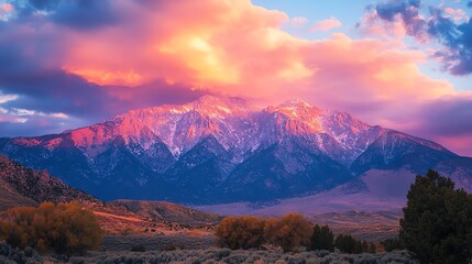 Fototapeta premium Stunning mountain landscape with vibrant sunset colors.