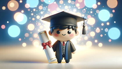 3D Graduation cap and diploma with bokeh digital art background copy space on top concept as A close up of a graduation cap and diploma set against a bokeh digital art background emphasizing academic 