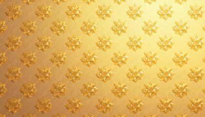 Wrapped gift texture featuring shiny gold wrapping paper with embossed star patterns
