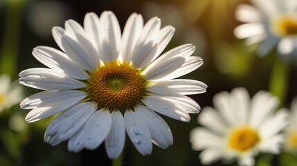 Fototapeta premium A close-up of a white daisy with a yellow center