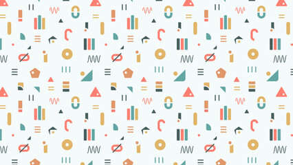 Hand drawn flat geometric shapes and lines pattern design